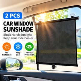 Car Window Shades for Sunlight Control with Suction Cup – Adjustable Blackout Covers for Privacy While Parked, 2-Pack