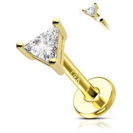 COCHARM 14K Solid Gold Helix Cartilage Conch Earring Stud Flat Back Triangle Helix Cartilage Conch Piercing 16g Yellow Gold Internally Threaded Labre Stud Real Gold 14K Labret Jewelry