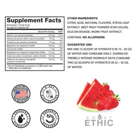 Sweat Ethic Hydrate’D Electrolytes, Electrolyte Powder with Potassium, Magnesium & Vitamin C, Easy Mix Powder for Hydration & Performance Support, Strawberry Watermelon Flavor, 60 Servings