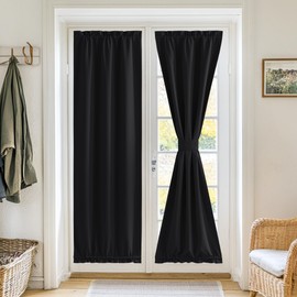 RYB HOME 100% Blackout French Door Curtain for Door Window with Dual Rod Pocket No Coating - Privacy Assured Thermal Insulated Room Darkening Drapes for Sidelight Window, W 26 x L 72, 1 Panel, Black