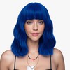 LABEAUTÉ Blue Wig Short Bob Wavy Wig with Air Bangs