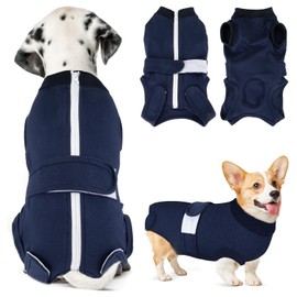 SlowTon Traje de Recuperación para Perros con Cremallera, Transpirable Traje de Quirúrgica con Bordes Elásticos, Alternativa para Perros de Collar en E Después de la Cirugía (XL, J- Azul Marino)