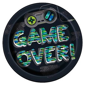 Unique 25215EU Eco-Friendly Paper Plates-23 cm-Gamer Birthday Party-8 Count (Pack of 1), Multicolour