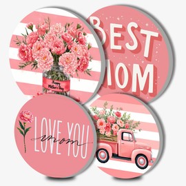Happy Mother's Day Stove Covers Set of 4 Metal 8 Inch and 10 Inch Best Mom Kitchen Stove Decor Kitchen Home Decoration Great Mother Electric Stove Burner Covers Range Kitchen Decorations