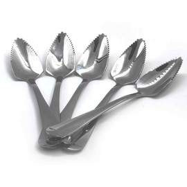 5Pcs Serrated Spoon, Stainless Steel Grapefruit Spoons, Serrated Edge and Thick Gauge Handle for Kiwi, Dessert, Apple, Citrus Fruit