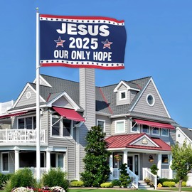 Jesus 2025 Our Only Hope Flag 3x5 Ft Jesus Saves America Flags Polyester Double Sided for House Yard Outdoor Indoor Wall Farm Christ Faith Banner Flag Decor