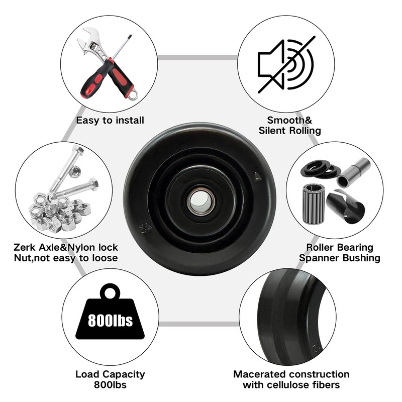 4" x 2" Industrial Casters, Phenolic Wheels-High Temperature Resistance: -50f