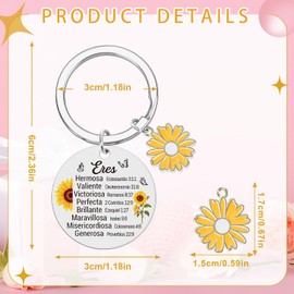 Luvsweets Regalos Cristianos en Español, Regalos Cristianos Llaveros Para Mujer, Spanish Bible Verse Sunflower Keychain, Inspirational Religious Faith Based Christmas Valentines Mother's day Gifts