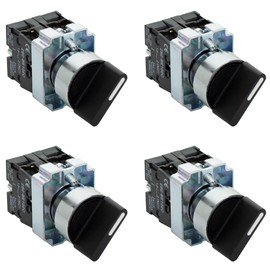SHOPCORP Rotary Switch - 2-Position Selector Switch Maintained - 22mm Mounting Hole - Electric NO NC Latching - 220VAC Voltage and 10A Contact Current - (4 Pack)