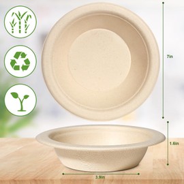 GREENESAGE Pack of 50 Soup Bowls Brown Disposable Paper Bowls 470 ml Made of Sugar Cane Disposable Tableware Bowls Disposable Soup Bowl Organic Soup Bowl Round Compostable