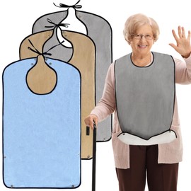 Qiuttnqn 3 Pcs Adult Bibs for Elderly Women Men,Reusable Waterproof Bib for Eating,Large Feeding Adult Bibs with Optional Crumb Catcher for Special Needs Adults