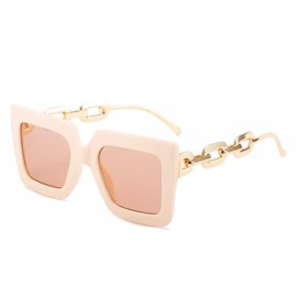 Square Oversized Sunglasses for Women Men Fashion Flat Top Big Frame Shades (Beige Frame + Beige Lens)