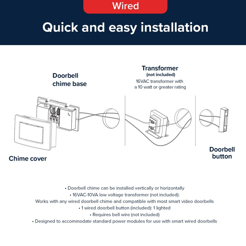 Heath Zenith Wired Mechanical Doorbell Chime Kit, Black, Plastic, Lighted,