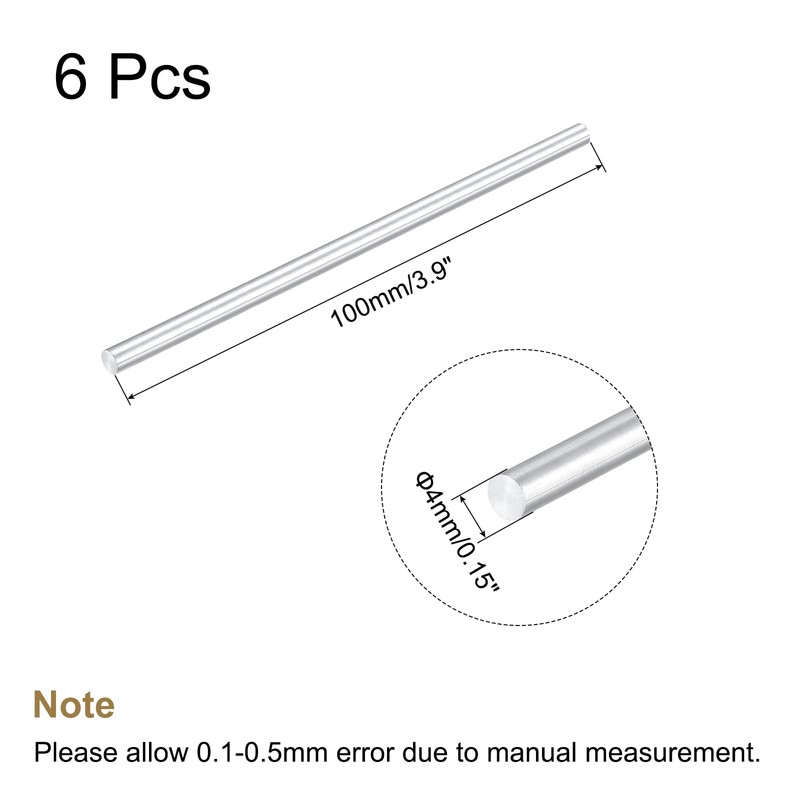 sourcing map 6 Pieces Solid Aluminum Round Rod 4mm Diameter