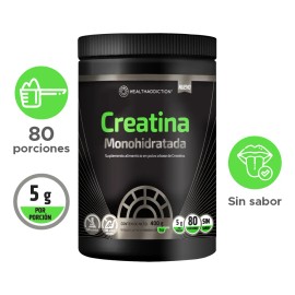 HEALTHADDICTION - Creatina Monohidratada En Polvo De Alta Pureza - 80 Porciones - Preworkout Pre Entrenamiento - Sabor Natural - Disuelve rpido -...  