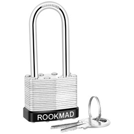 RookMad Keyed Padlocks, Laminated Steel Padlock, Keyed Alike Locks with Same Keys, Long Shackle, PE Plastic Hoop, The Lead Content of This Pad Lock complies with CA65, 10 Pack