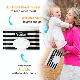 BUMCO Airtight Wipes Dispenser, Keeps Wet, Reusable Refillable Pouch, Diaper Bag Organizer for Travel, Carrying Clutch, Unique Baby Gift for Girl Boy [pink]