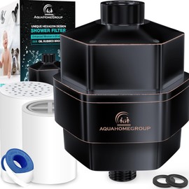 AquaHomeGroup 20 Stage Shower Filter for Hard Water - High Output Universal Shower Head Filter for Chlorine, Fluoride, Heavy Metals - Vitamin C E Shower Water Filter for Hair and Skin (Bronze Black)