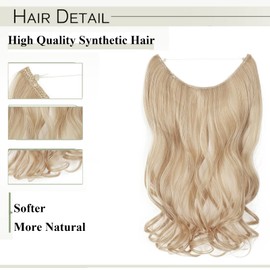 One Piece Wire In Hairpieces Matte Material Invisible Hair Extension Synthetic Wavy For Women Beauty, 20 Inch, Dark Blonde Mix Bleach Blonde