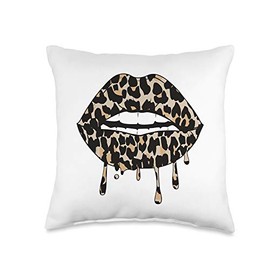 LIPS KISS LIPS APPAREL Cheetah Kiss, Leopard Animal Print Lips Throw Pillow, 16x16, Multicolor