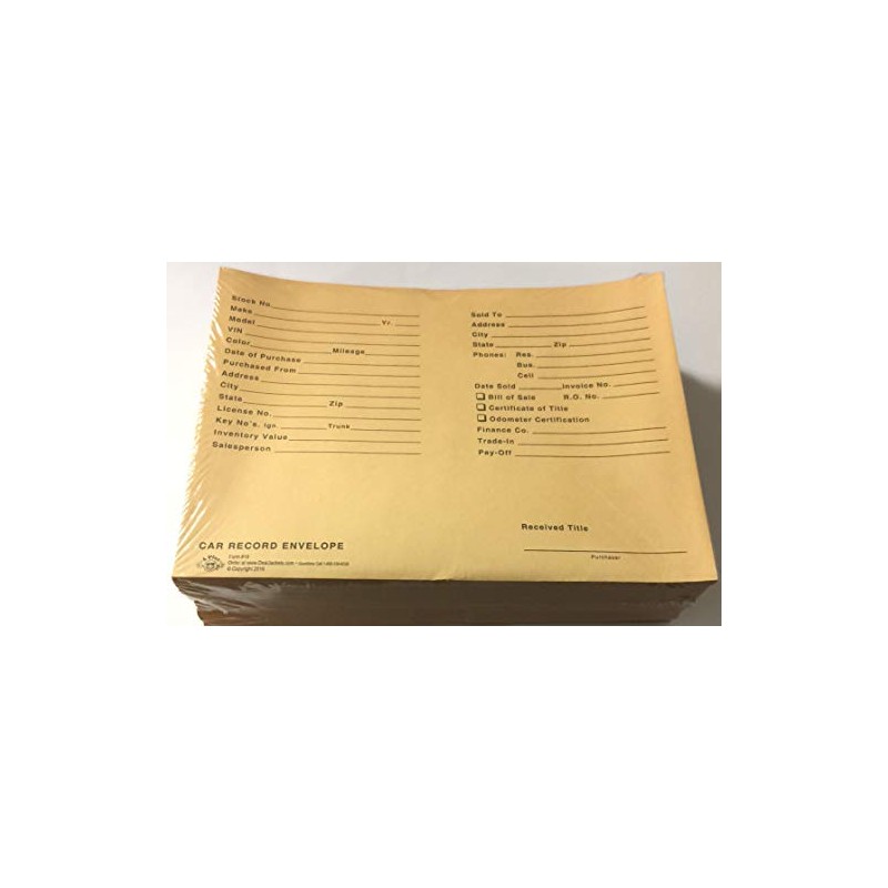 A Plus Printed Paper Car Record Envelope File Folder 12"