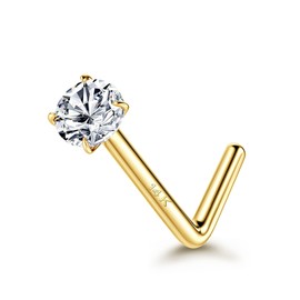 Thunaraz 14K Real Gold Nose Studs,18G Solid Gold Nose Rings, Simulated Diamond CZ Hypoallergenic Nose Piercings for Women Men 2MM