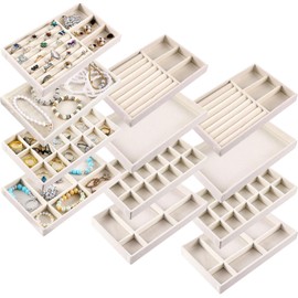12Pcs Bandeja de Joyería de Terciopelo, Joyero Organizador Apilable, Organizador de Cajones de Joyería con Compartimentos, Joyero para Mujer Grande, para Collares, Anillos, Pulseras, Pendientes