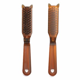Mini Boar Bristle Brush, 2-Pack Travel Compact Collapsible for Hair Shine Smoothing Detangling