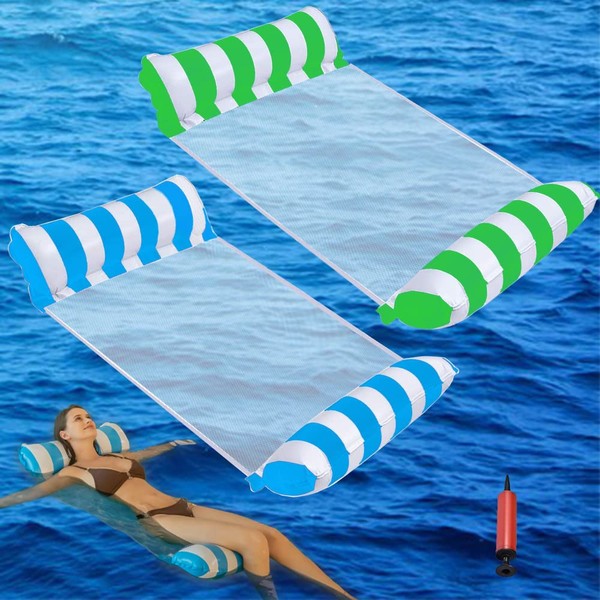 MENOLA Inflatable Hammock, 2 Pieces Inflatable Inflatable Beach Bed Chair for Adults Swimming Pool Summer Sea (Blue, Light Green)