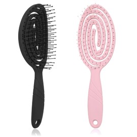 Pack of 2 Detangler Brush, Organic Hair Brush without Pulling for Women, Men and Children, Detangling Brush, Long Hair with Flexible Spiral Spring, Scalp Massage Brush