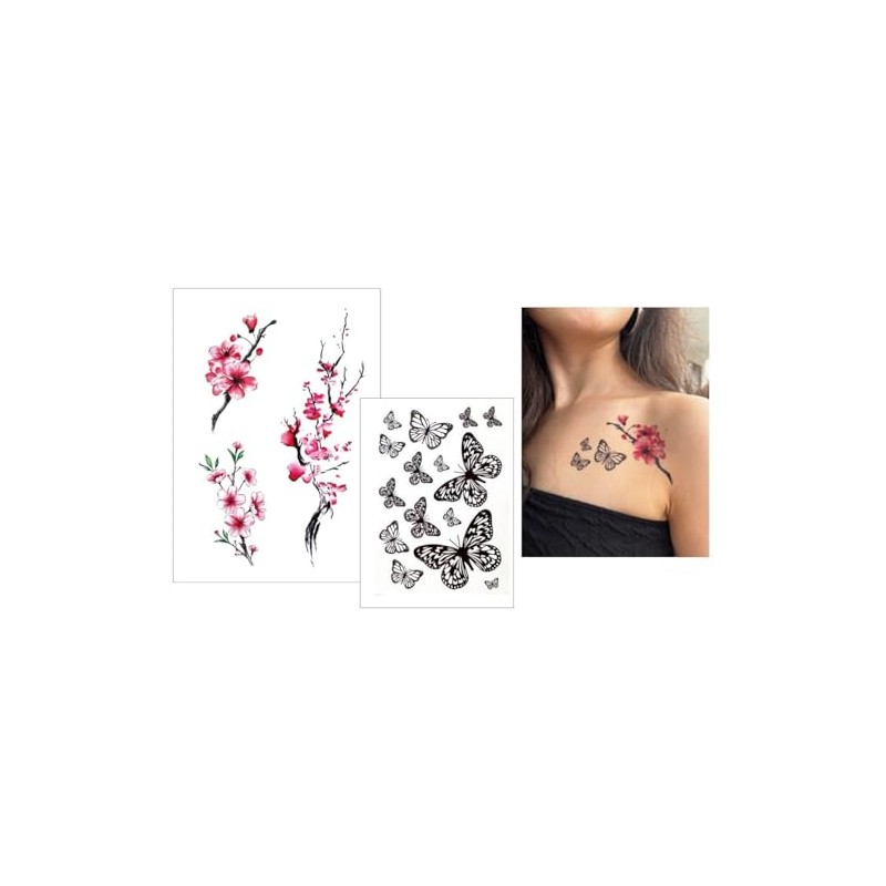 HB744X Cp03 Temporary Japanese Cherry Blossom Tattoo Butterfly Tattoo Fake