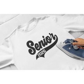 Senior 2026 Iron On Decal, Graduation Patch, DIY Craft, Heat Transfer, Senior Tshirt Graphic Vinyl Applique, Pick Size & Color, Iron-On Most Items 5 Min. (Old Gold Glitter)