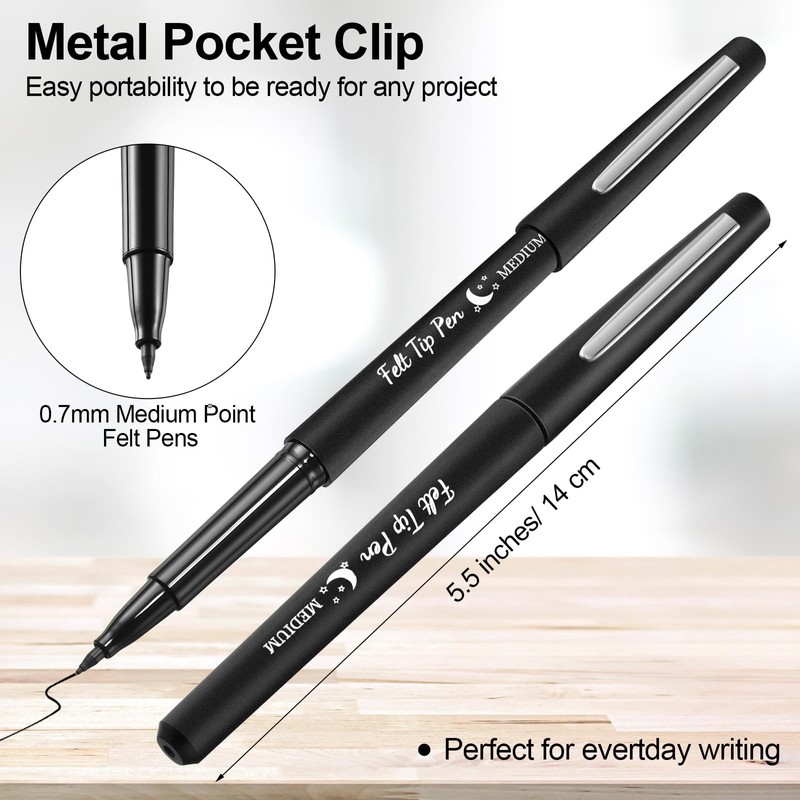 Fuyoooo 200 Pcs Black Felt Tip Pens Bulk 0.7mm Medium