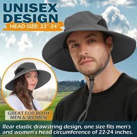 Wide Brim Sun Bucket Hat, Waterproof Boonie Hat for Men & Women | UPF 50+ UV Protection, Adjustable Fit, Chin Strap & Sweatband, Foldable Durable for Fishing Hiking Garden Beach