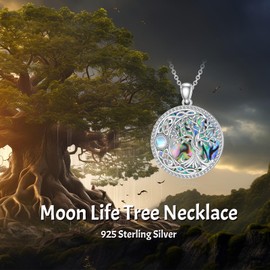 YFN Tree of Life Necklace 925 Sterling Silver Tree of Life Necklace Moon Pendant Moonstone Necklace Tree of Life Jewellery Gift for Ladies Women Girls