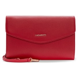 Lazarotti Bologna Leather Clutch | 23 cm Medium Women's Shoulder Bag | Hand Bag with Removable & Adjustable Shoulder Strap, red