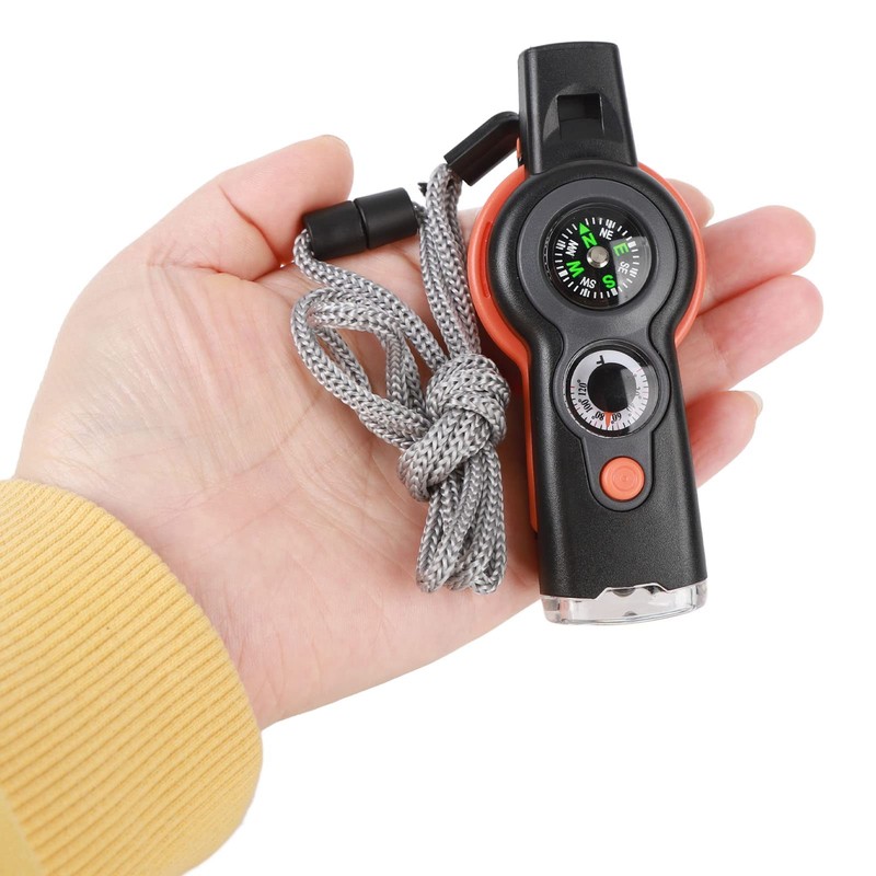 LED Light Survival Whistle with Thermometer, Multifunctional Emergency Kit for