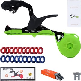 Rankomu Plant Tying Machine with Green Tape, Lightweight Plant Tape Tool, Plant Tying Tool for Tomato, Grape Come with 10000pcs Staples 20 Rolls Tape