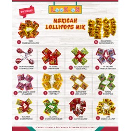 Mexican Candy Lollipops Mix Assortment (72 Count), Variety Pack of Spicy, Sweet & Sour, Includes Rebanaditas, Vero Mango, Pipeno, Pina Loca, El Azteca Chileta, La Vaquita by Look-On