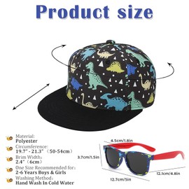 Toddler Sunglasses 2-3 Years, Boys Sun Hat with Dinosaur Sunglasses, Adjustable Toddler Baseball Cap, UV Protection for Outdoor Activities, Summer Travel Essentials (3+ Years) Brown