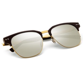 MOLSTA Square Sunglasses Polarized UV Protection Trendy Designer Sun Glasses Semi-Rimless Frame Classic Horn Rimmed (desert gold, 54mm)