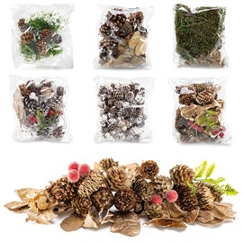 com-four® 6x Christmas decorations in a bag with cones, twigs, and moss - Christmas decorations - Craft set - Table decoration - Advent wreath (6x bags: cones, twigs, moss, leaves)