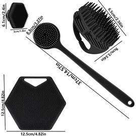 Cepillo de baño multiusos, juego de cuatro piezas, material de silicona, adecuado para masajear el cuero cabelludo y limpiar el cuerpo, funcionamiento manual. (Black)