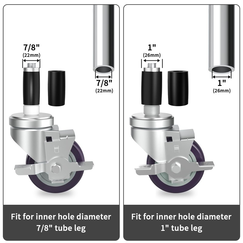 OK5STAR 3 Inch Expanding Stem Caster Wheels Set of 4