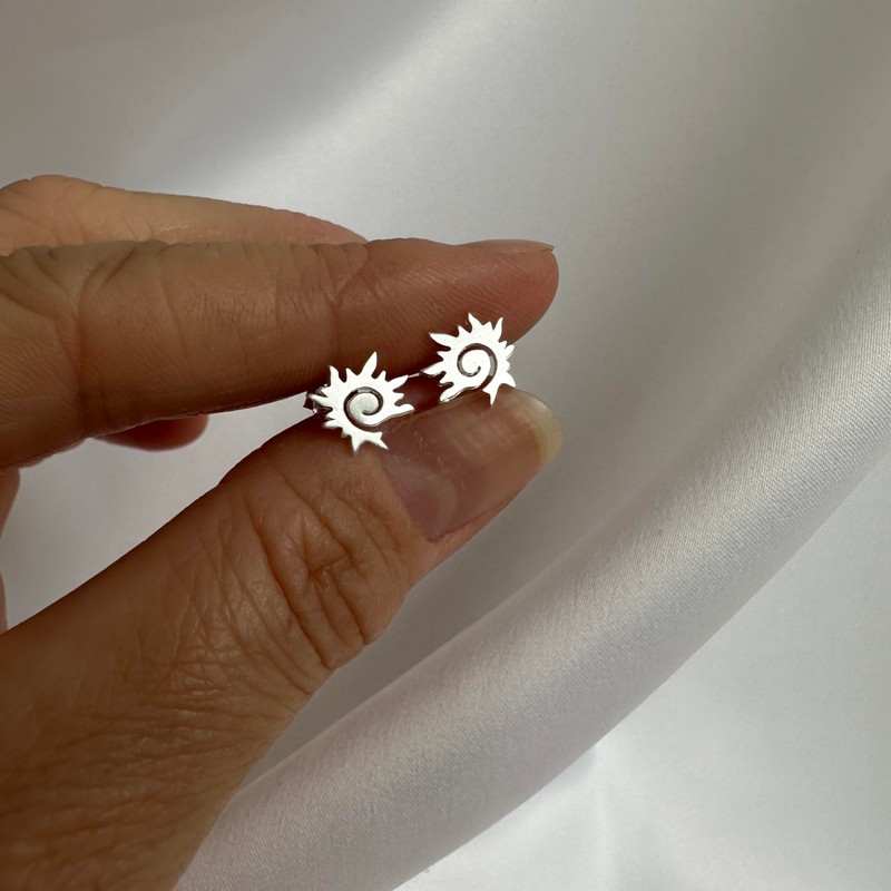 Sterling Silver Spiral Flaming Sun Stud Earrings