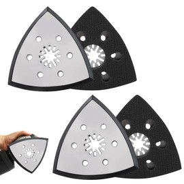 Pmueuff Schleifplatten Set, 4 Stück 93mm Schleifplatte Dreieck mit 6 Löchern Dreieck-Schleifpad Multitool Schleifaufsatz Fein Schleifplatte für Holz Metall Hartplastik Putz Schleifen Entrosten