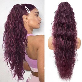 Isaic_hair Claw Long Wavy Ponytail Extension Black Brown 30" Curly Pony Tail Clip in Hair Extensions for Women Fluffy Natural Looking Synthetic braiding hair:_Mix Purple Claw clip Ponytails-18inch_18inch