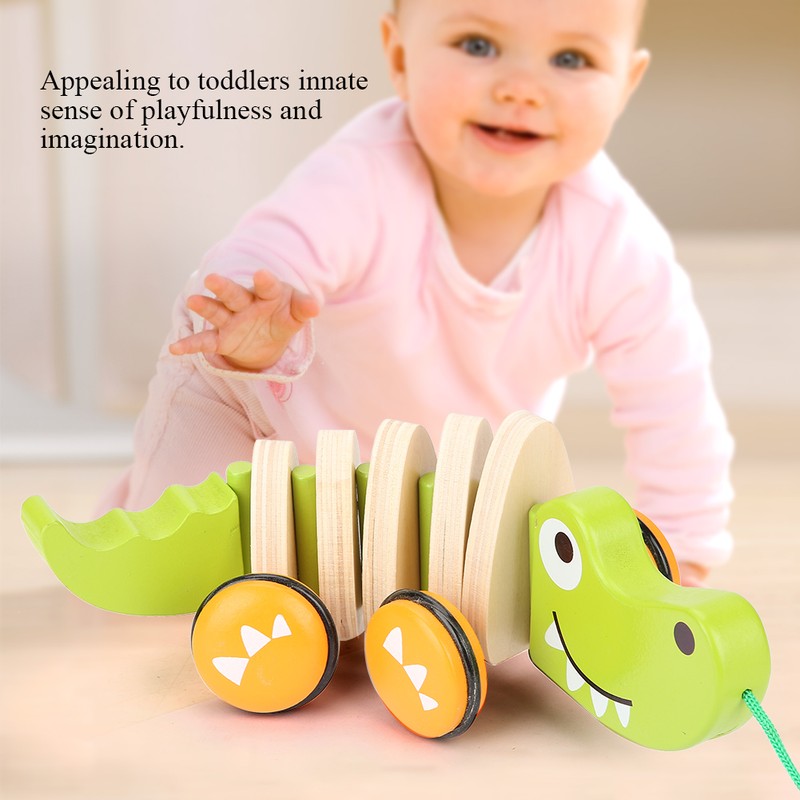 Toddler Child Crocodile Wooden Rope Toy Walk A Long Pull