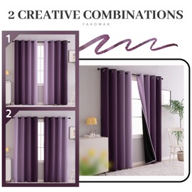 Yakamok Purple 100% Blackout Curtains for Bedroom，Ombre Room Darkening Curtains for Living Room Grommet Window Curtains 63 inches Long,Thermal Insulated Gradient Curtains & Drapes,2 Panels,52x63 inch