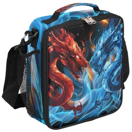 Abstract Ice Fire Dragons Printed Lunch Box for Kids Boys, Reusable Insulated Lunch Bag Lunchbox Cooler Tote Handbag with Removable Adjustable Shoulder Strap for Adults Women Men Picnic Work School